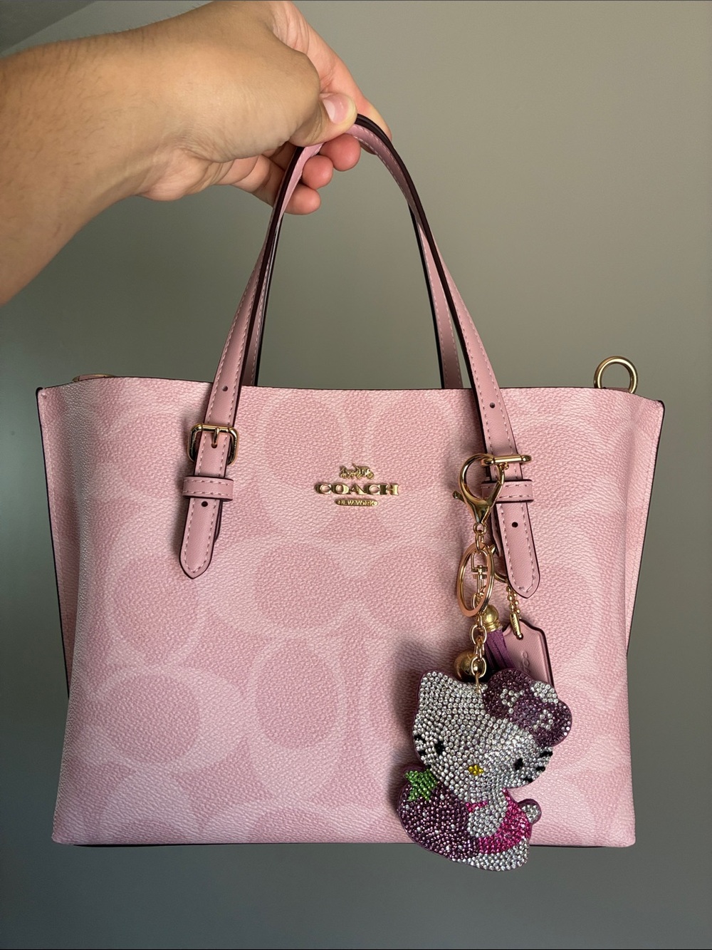 2/$20🎀 Purple Rhinestone Hello Kitty Strawberry Keychain Bag Charm